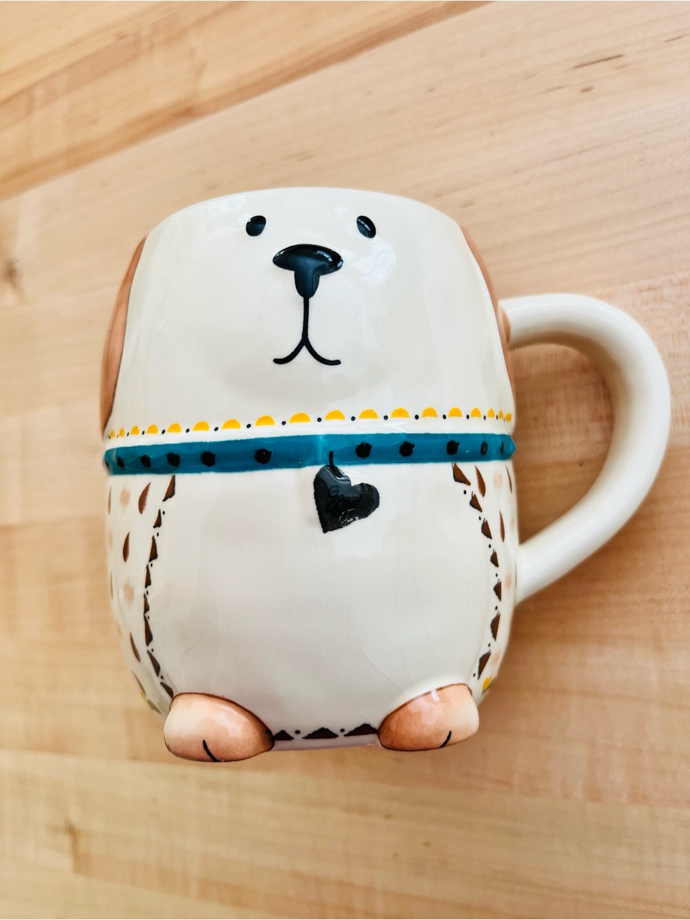 NATURAL LIFE Cream Dog Mug with Teal Collar and Black Heart